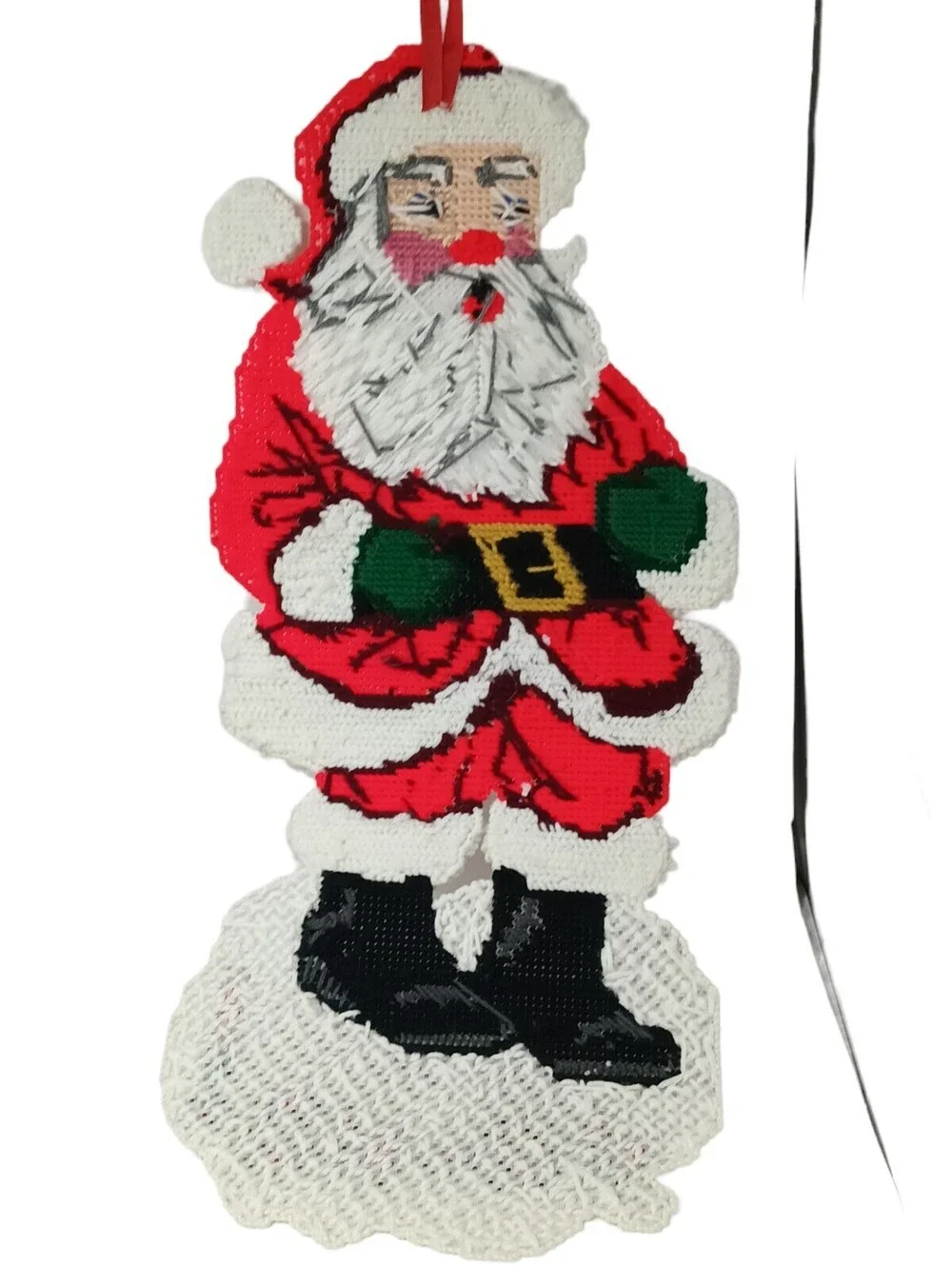 VTG Christmas Door Hanger Santa Needlepoint Plastic Canvas Art Handmade 24